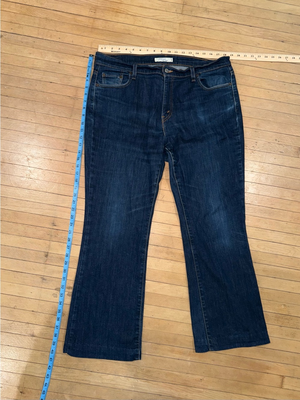 Levi's 515 Bootcut Jeans Blue Denim Mid Rise 18 Short Altered